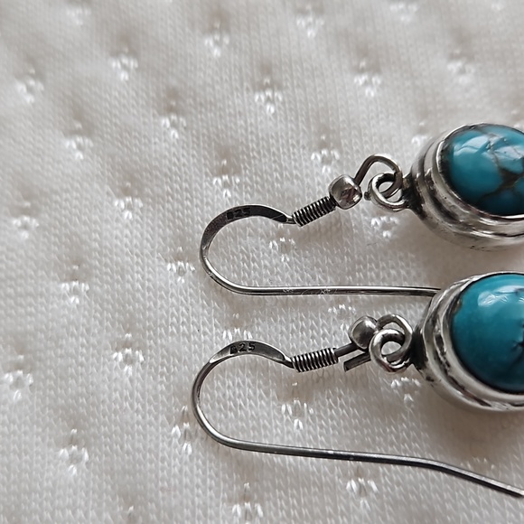 Vintage Turquoise Teardrop Sterling Silver Earrings - Picture 4 of 7